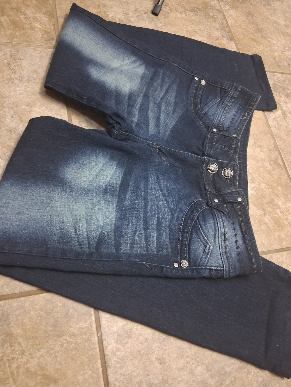 Bacci Dark Wash Rhinestone Embellished Mid Rise Straight Leg Jeans Size 19/20